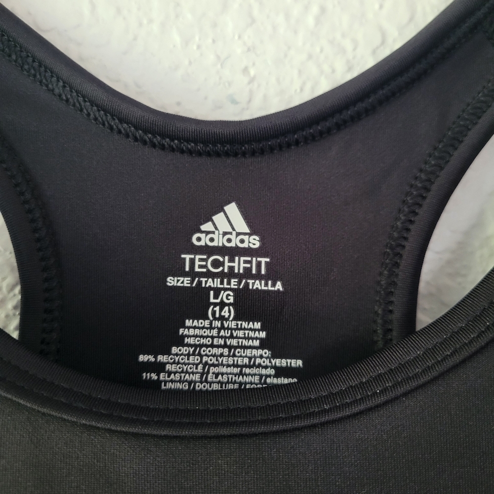 Adidas Girl's Black Techfit Racerback Sports Bra Size L (14) | Athletic Active - Picture 2 of 4
